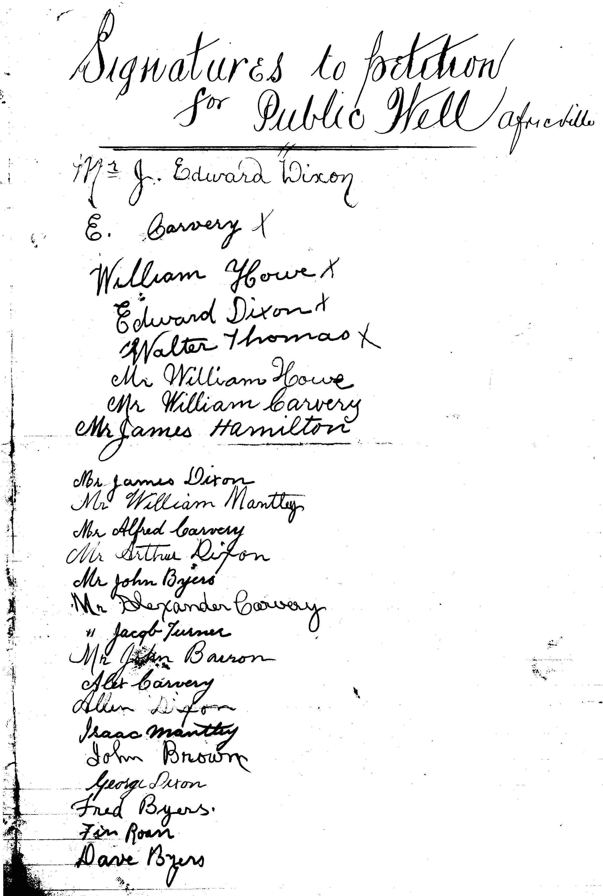 Black and white photo of the signed petition