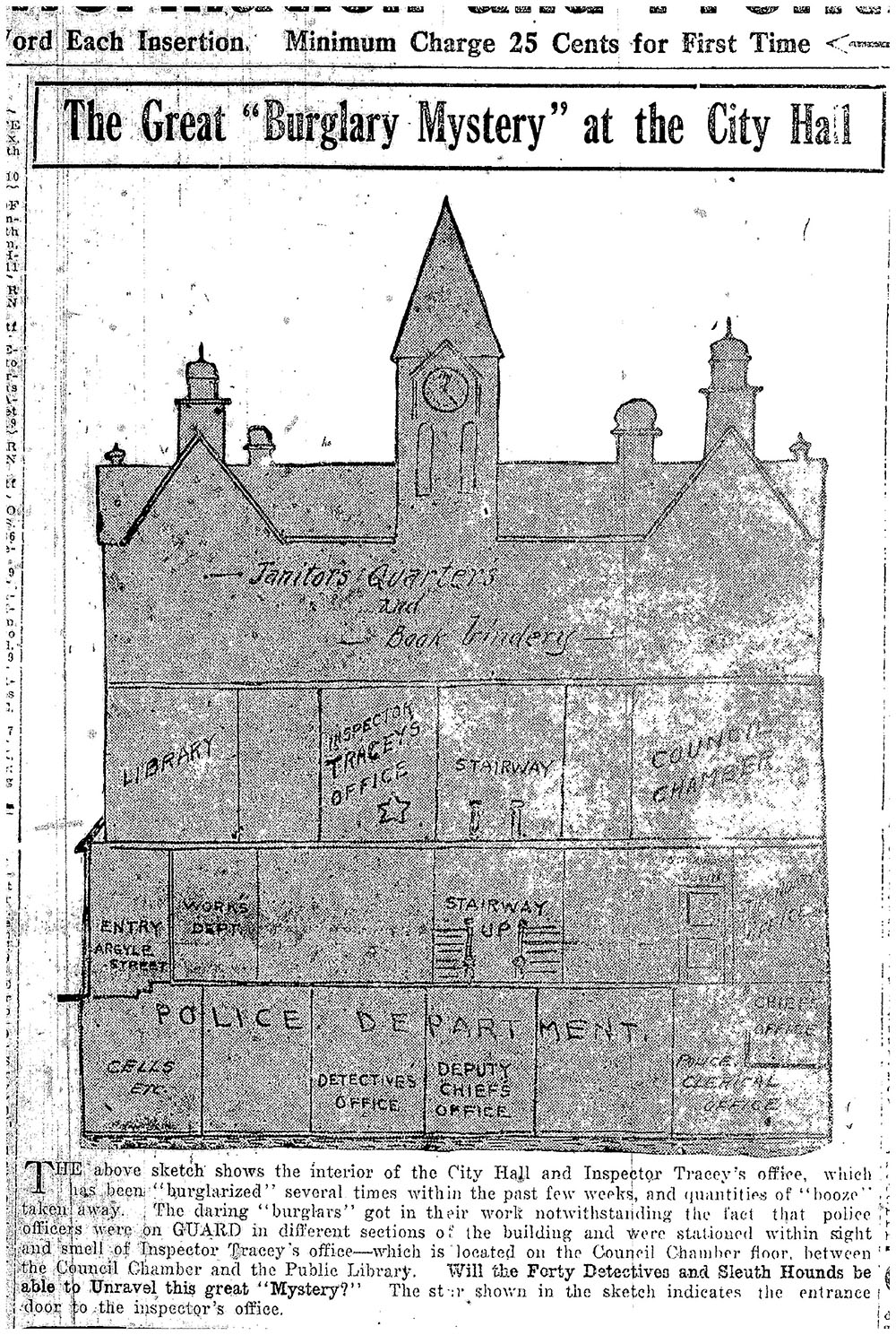 Black and white photo of City Hall Layout