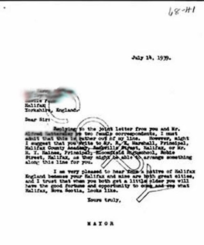 Black & white photo of correspondence from Mayor