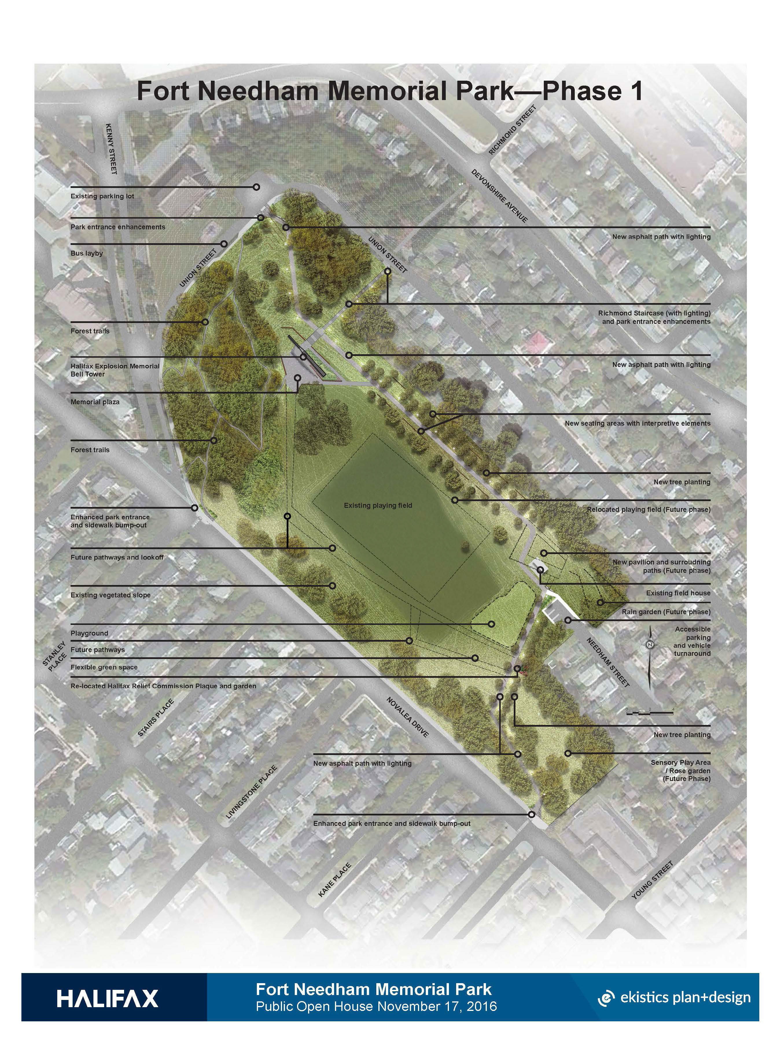 Fort Needham Memorial Park map showing Phase 1 Improvements