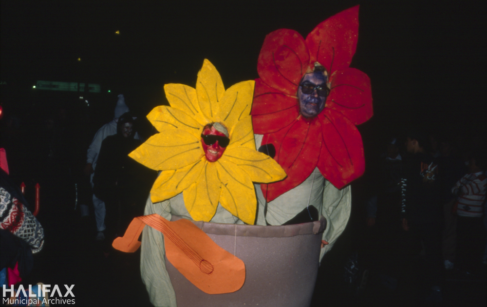 Colour photo of two dressed up participants