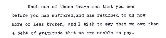 Excerpt from a draft of a speech by Deputy Mayor Colwell in recoginition of returning servicemen.