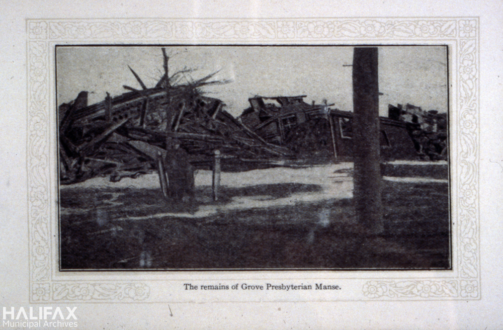 Black and white photograph of a ruined church