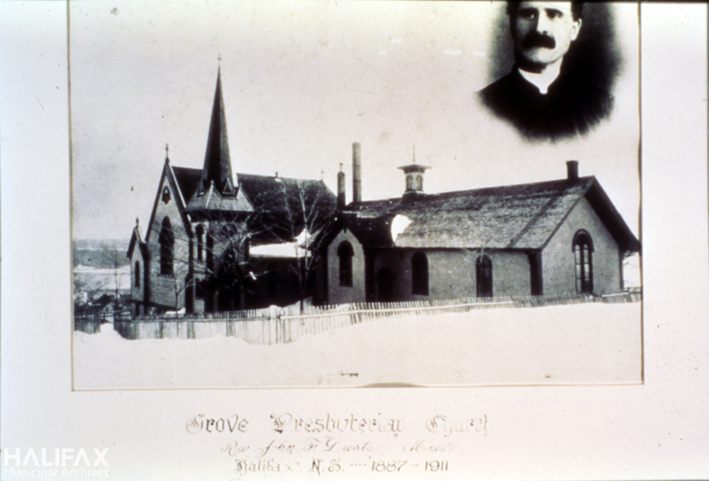 Black and white photograph of a church