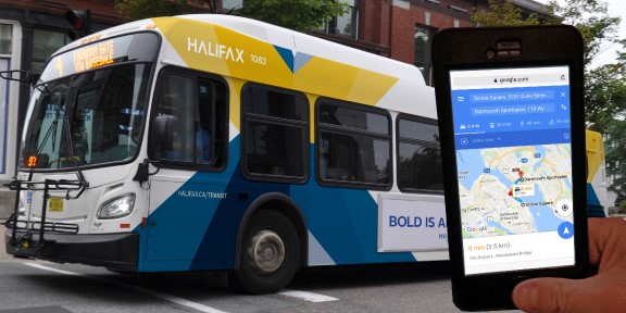 Google transit interface on a smartphone