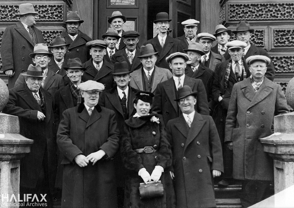 Black and white photograph of a group of councillors, 1940s