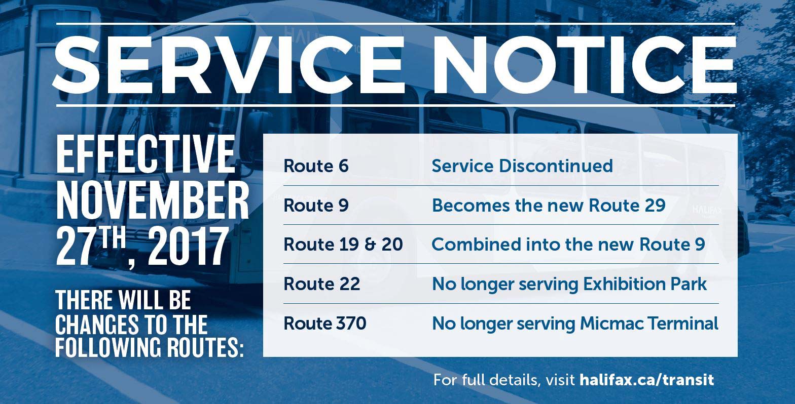 Service Adjustments Effective November 27th, 2017