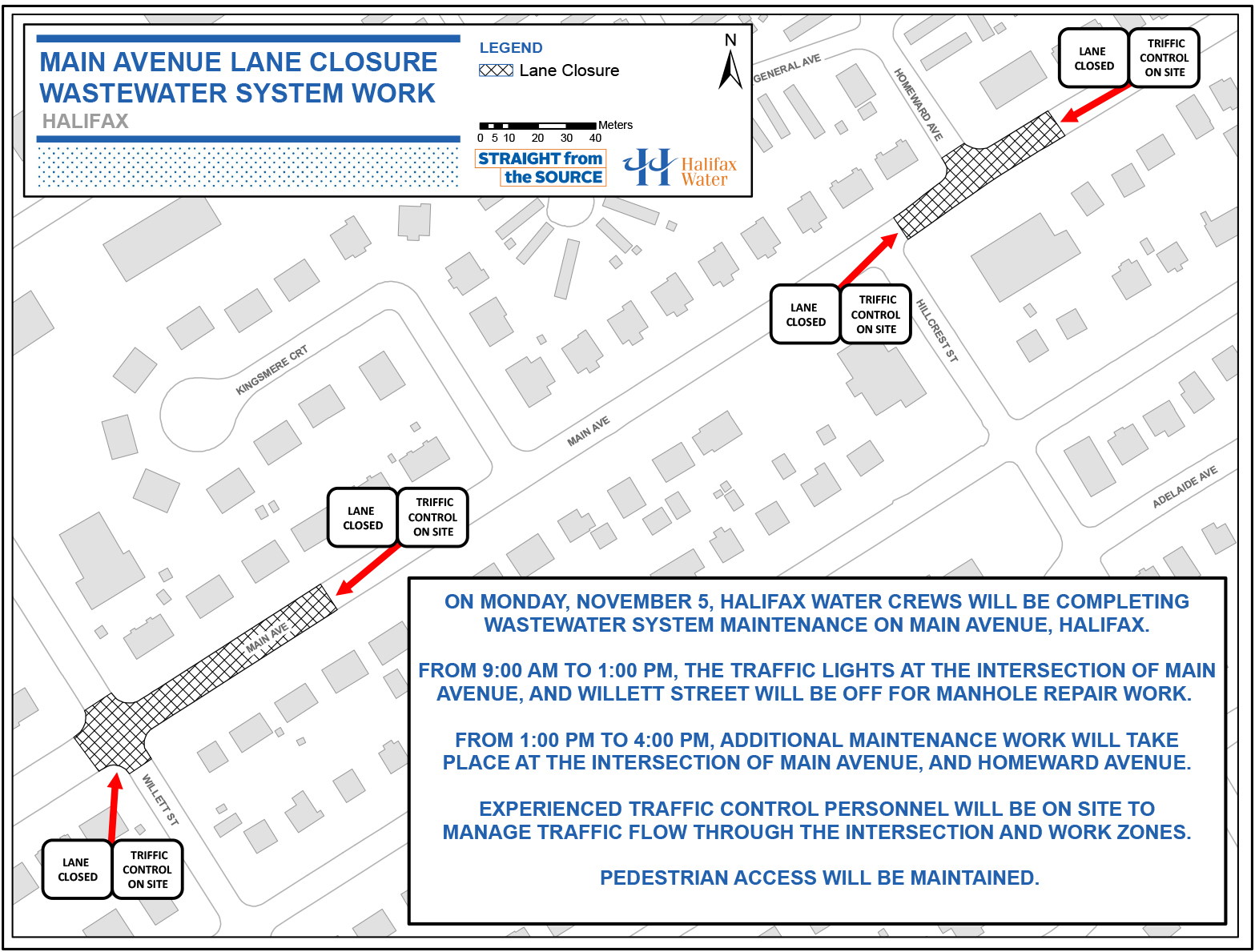 Map of work areas on Main Ave., Halifax