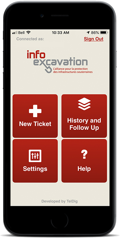 Image of the Info-Excavation App on a smart phone.