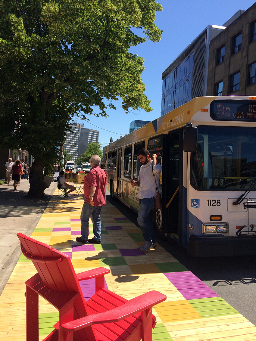 A photo of the spring garden road stoplet, used to test out a wider sidewalk