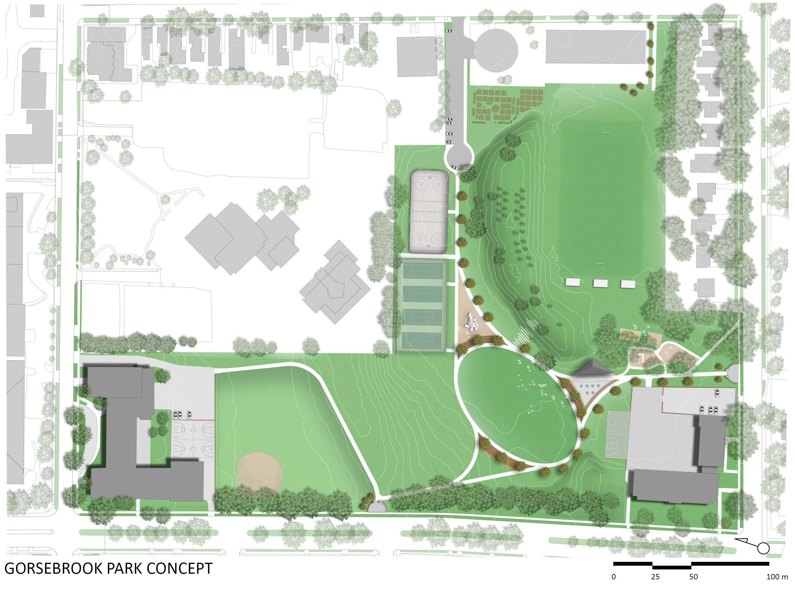 An aerial photo of Gorsebrook Park
