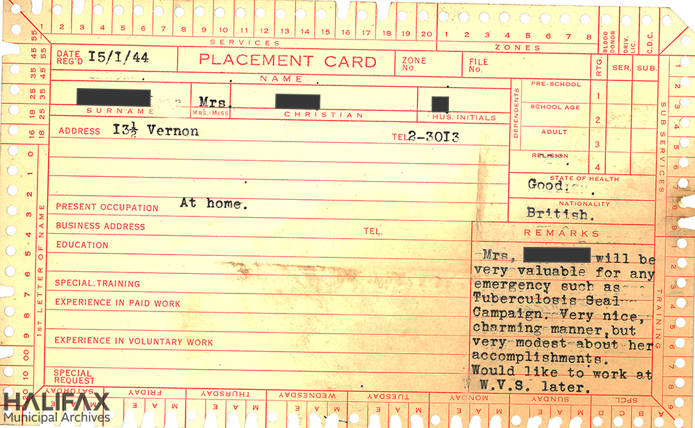 Colour image showing the front of a placement card.