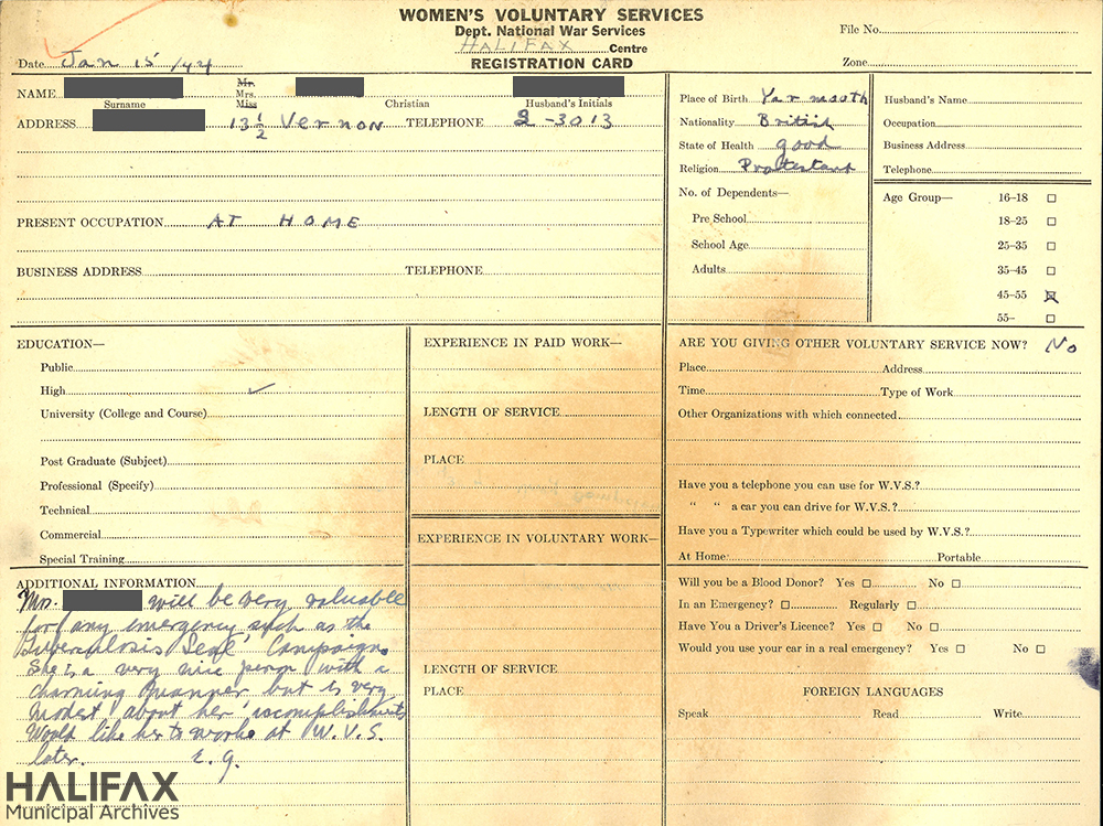 Colour image showing the front of registration card