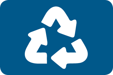 the recycling symbol in white with a blue background