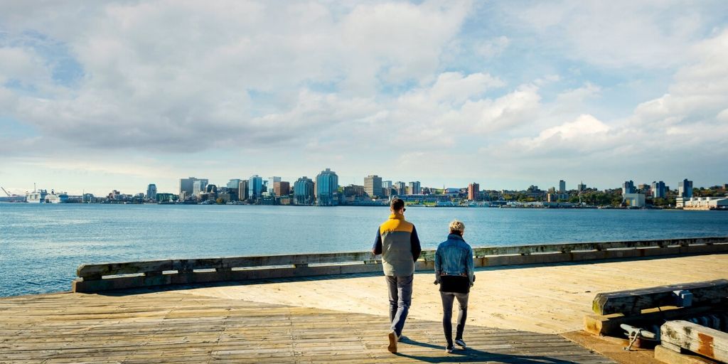 Image of the Dartmouth waterfront with Halifax waterfront in the background.