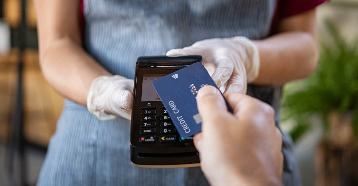 An image of a credit card transaction on a payment machine.