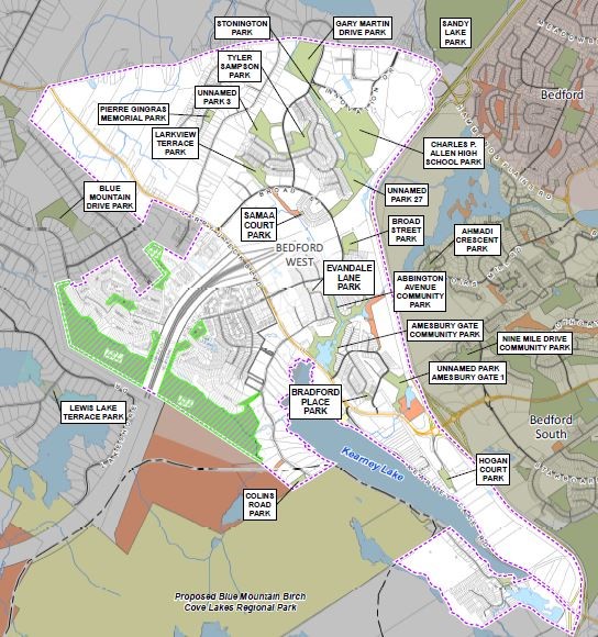 existing and future parks in Bedford West