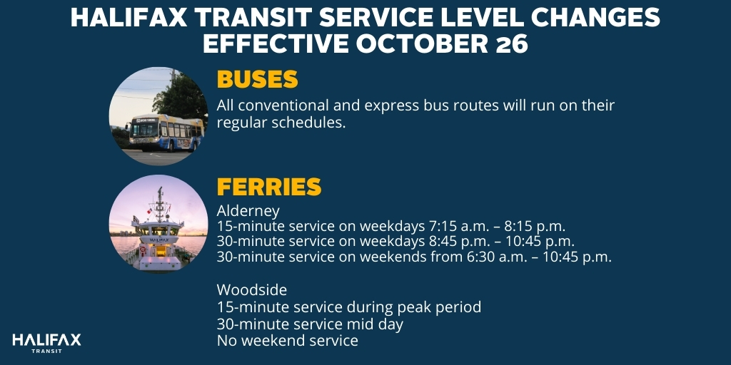 On October 26, Halifax Transit ferry service will increase.