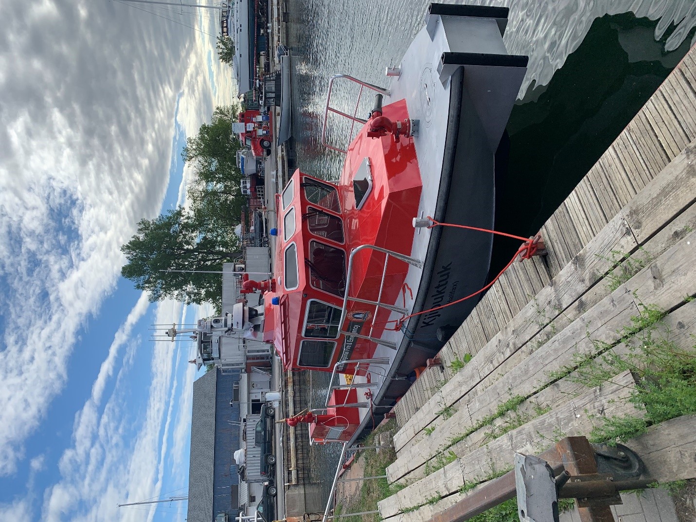 The HRFE fire rescue boat in the water.