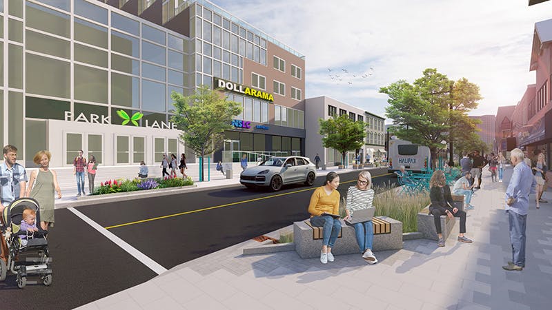 A render shows the future Spring Garden Road. Park Lane Mall can be seen in the background.