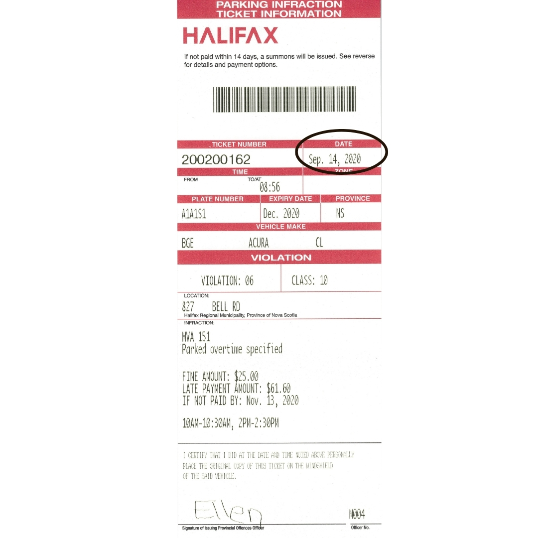 A parking ticket with the "Date Issued" section circled.