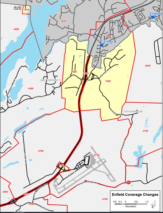 An aerial map showing the Enfield Fire coverage changes