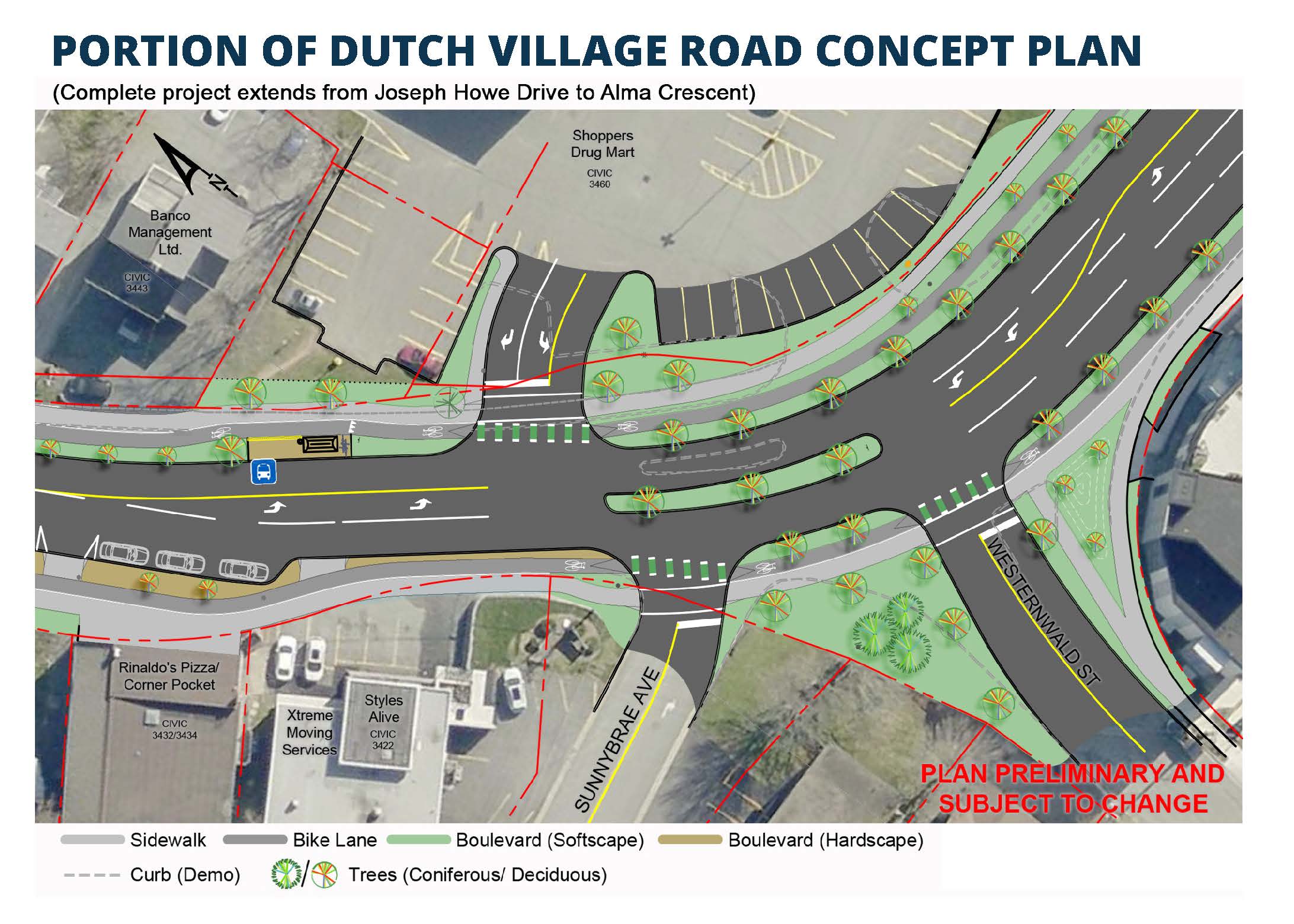 Map of Dutch Village Road showing proposed changes
