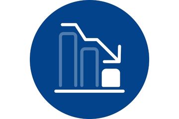 blue icon with a descending bar chart with descending arrow