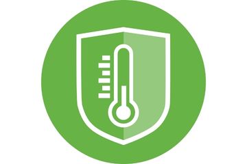 Green icon with a thermometer on a shield