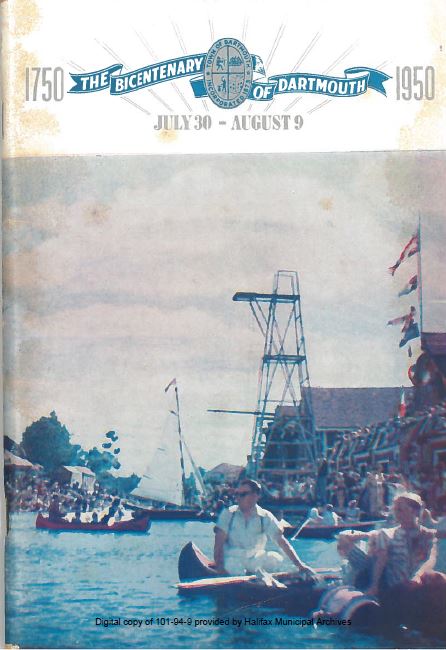 Cover of Bicentennial program with logo at top and colour photograph of celebration on Lake Banook