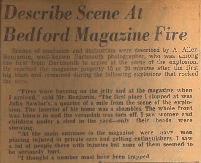 News clipping describing scene at Bedford Magazine Fire