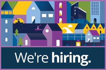 a colourful illustration that highlights Halifax landmarks and reads We're hiring.