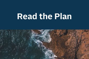 the words read the plan on a dark blue background with waves crashing below