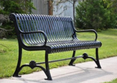 a black metal bench