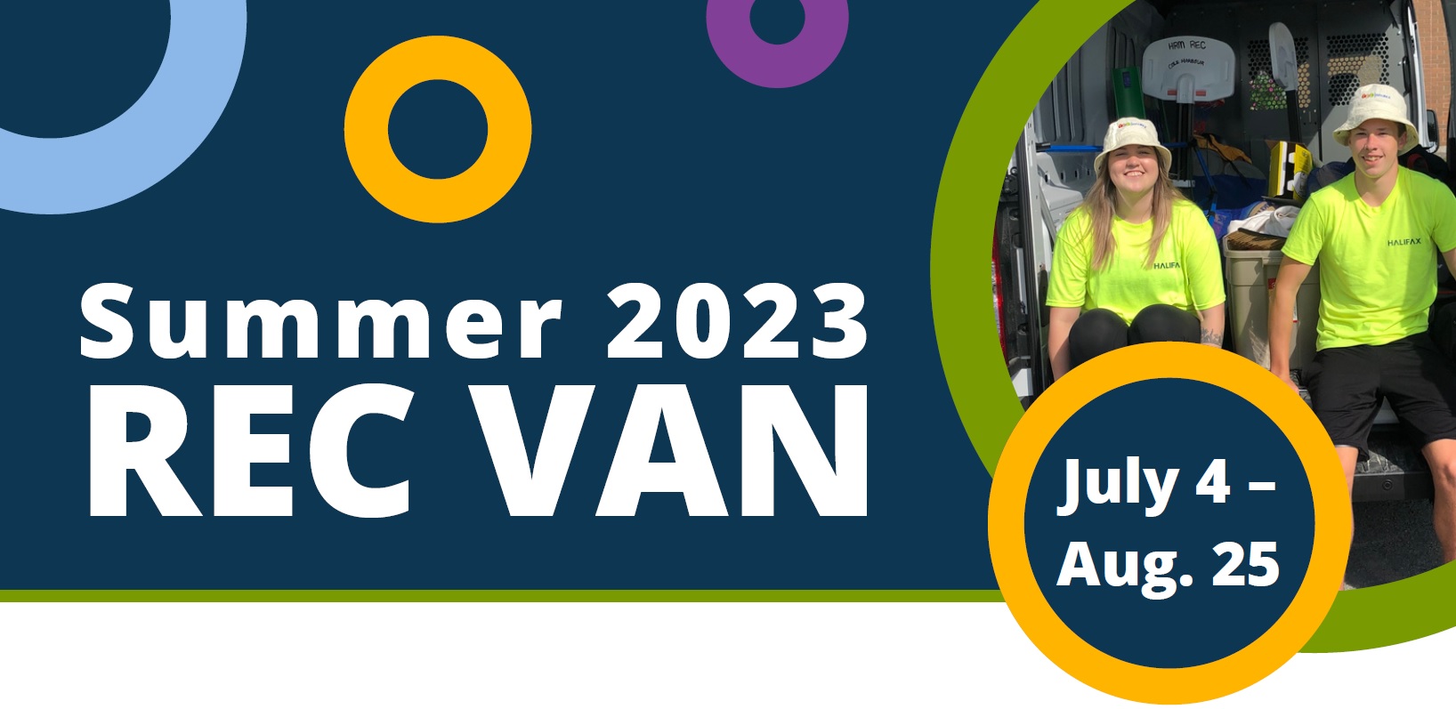 Summer 2023 Rec Van with a photo of two staff sitting in the van
