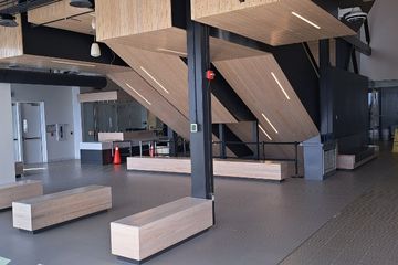 the waiting area at the Woodside ferry terminal