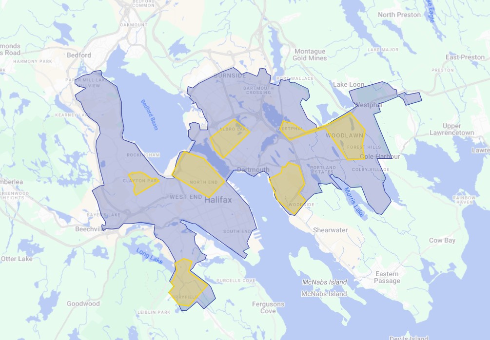 Phase 2 area map with flex fare zones marked in yellow