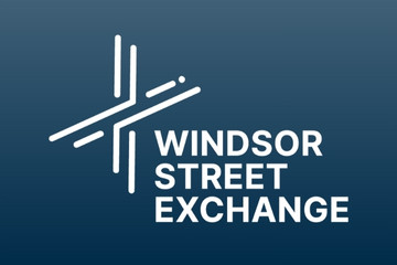 blue square graphic with text that reads Windsor Street Exchange