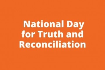 Orange background with the words National Day for Truth and Reconciliation