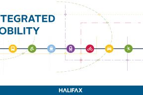 Integrated Mobility logos overlayed on white map 
