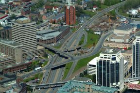 Aerial view of the Cogswell Interchange in its current state