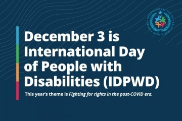 the words international day of people with disabilities in white text on a dark blue background