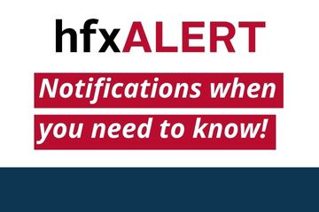 hfxALERT logo with the following text below "notifications when you need to know"