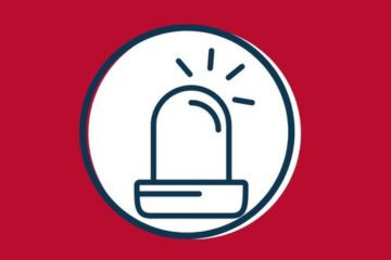 A white icon depicting an alert warning over a red background